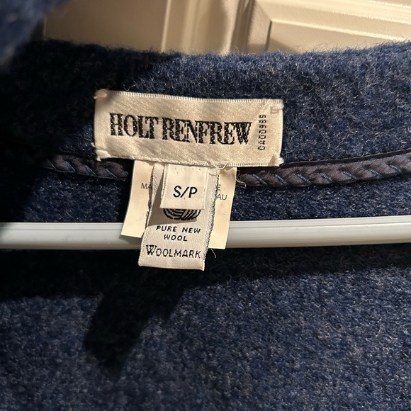 Holt Renfrew Blue Wool Sweater Coat Size Small With Matching Scarf - Picture 4 of 4